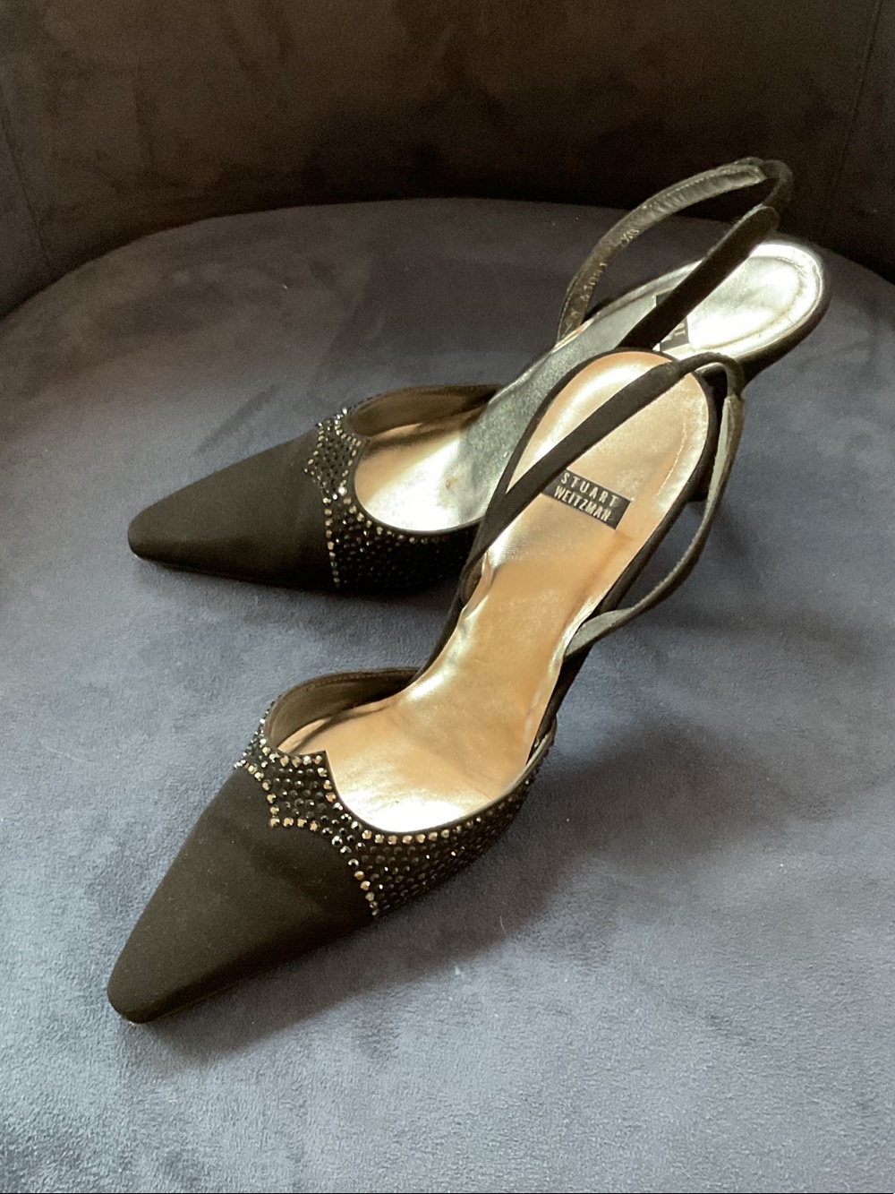 Stuart Weitzman Black Faille Slingback Heels